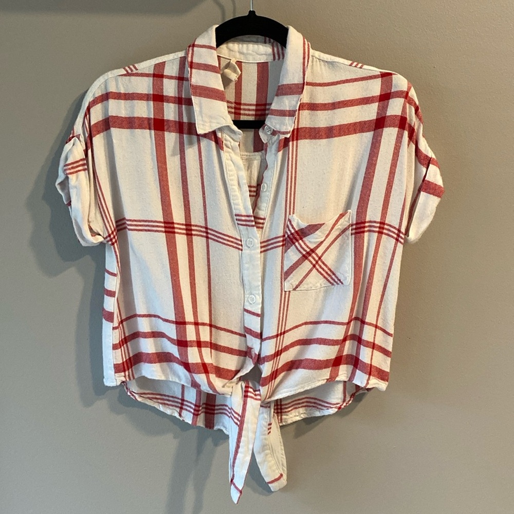 Alter'd State red and white plaid cropped button up shirt